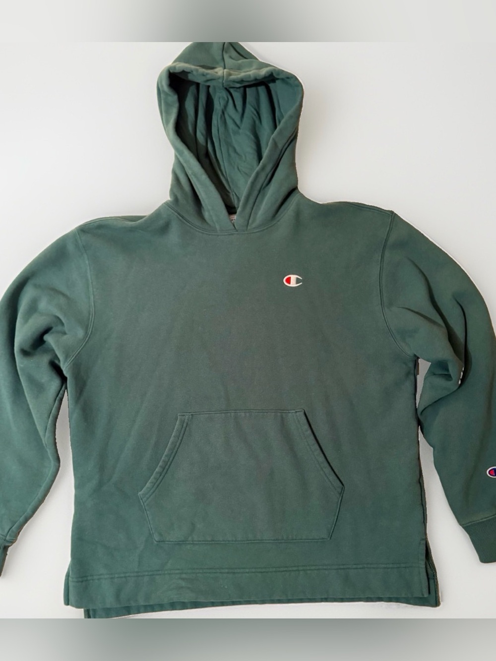 Vintage Champion Reverse Weave Hoodie Mens Medium Teal Logo Pullover Thick Heavy